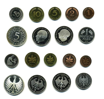 ФРГ набор из 9 монет 1974 D (1, 2, 5, 10, 50 пфеннигов, 1, 2, 2, 5 марок), 5 марок серебро PROOF N5-05