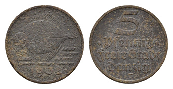 Данциг 5 пфеннигов 1932 год-тип KM 151 алюминиевая бронза 4669-622
