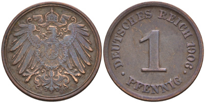 Германия 1 пфенниг 1906 J KM 10, J. 10 медь 4594-1246