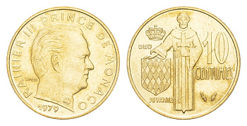 Монако 10 сантимов 1979 Ренье III (1949-2005) KM 142 медь алюминий никель UNC 4644-1243