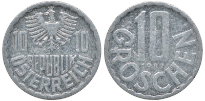 АВСТРИЯ 10 ГРОШЕЙ 1987 KM 2878 алюминий 72-1356