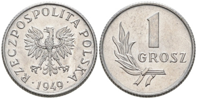 Польша 1 грош 1949 MW KM 39, Parchimowicz 201 алюминий UNC 4564-1041