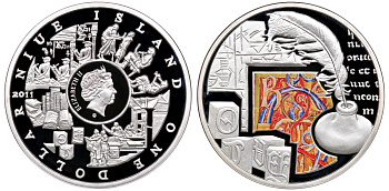 Ниуэ 1 доллар 2011 знаки зодиака, письменность, цветная эмаль KM NEW серебро PROOF 1071-3-64