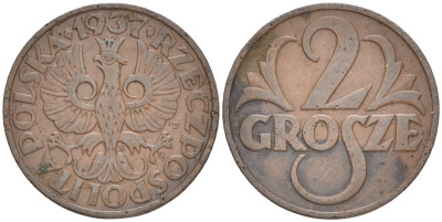 ПОЛЬША 2 ГРОША 1937 w KM 9а бронза 4516-1014