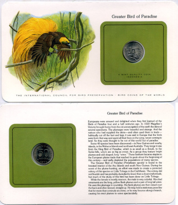 Индонезия 50 рупий 1971 СЕРИЯ МОНЕТЫ МИРА С ИЗОБРАЖЕНИЕМ ПТИЦ, В ОРИГИНАЛЬНОМ БУКЛЕТЕ С ОПИСАНИЕМ KM 35 медно-никель UNC 5121-1