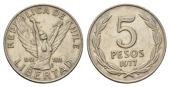 Чили 5 песо 1977 KM 209 медно-никель 4620-324