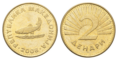 Македония 2 денара 2008 KM 3 латунь aUNC 4688-855