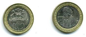 Чили 100 песо 2001 индейцы Мапуче KM 236 биметалл 59-1241