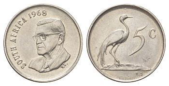 ЮАР 5 центов 1968 Окончание президентства Чарльза Сварта, SOUTH AFRICA KM 76.1 никель UNC 4617-237