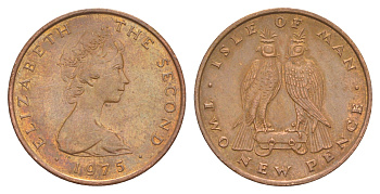 Остров Мэн 2 пенса 1975 Елизавета II (1952-2022) KM 21 бронза 4648-154
