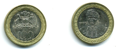Чили 100 песо 2001 индейцы Мапуче KM 236 биметалл 59-1241