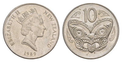 Новая Зеландия 10 центов 1989 KM 61 медно-никель 4182-144