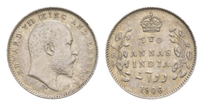 Британская Индия 2 анны 1906 Эдуард VII (1901-1910) KM 505 серебро  aUNC  1530-325