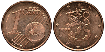 Финляндия 1 евроцент 1999 KM 98 сталь плакированная медью XF-UNC 4181-148