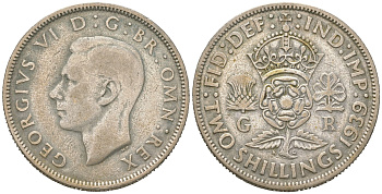Великобритания 2 шиллинга (флорин) 1939 Георг VI (1936-1952) KM 855, Spink 4081 серебро 4619-842