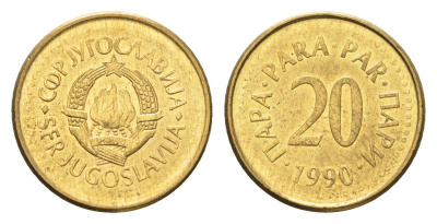Югославия 20 пара 1990 KM 140 медь цинк UNC 4659-764