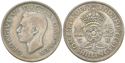 Великобритания 2 шиллинга (флорин) 1939 Георг VI (1936-1952) KM 855, Spink 4081 серебро 4619-842