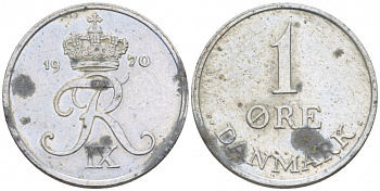 ДАНИЯ 1 ЭРЕ 1970 С; S, ФРЕДЕРИК IX (1947-1972) КМ 839.2 цинк 3309-116