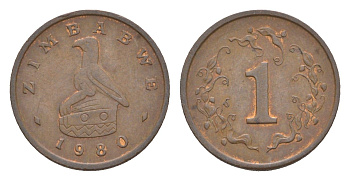 Зимбабве 1 цент 1980 птица-идол KM 1 бронза 4655-737