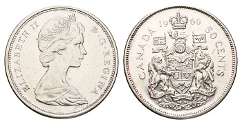 Канада 50 центов 1966 Елизавета II (1952-2022) KM 63 серебро UNC 413-4422