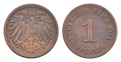 Германия 1 пфенниг 1914 E, Вильгельм II (1888-1918) KM 10, J. 10 медь 4639-1152