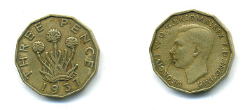 Великобритания 3 пенса 1937 Георг VI (1936-1952) KM 849, Spink 4112 никель латунь 4383-245