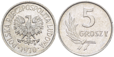 Польша 5 грошей 1970 MW  KM A46, Parchimowicz 204j алюминий 4181-1152