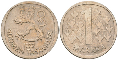 Финляндия 1 марка 1972 S KM 49a медно-никель 4586-554