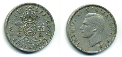 Великобритания 2 шиллинга (флорин) 1949 Георг VI (1936-1952) KM 878, Spink 4107 медно-никель 89-1617
