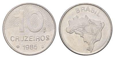 Бразилия 10 крузейро 1985 KM 592.2 нержавеющая сталь aUNC 3999-525