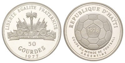 Гаити 50 гурдов 1977 Чемпионат мира по футболу 1978 KM 127 серебро PROOF 1095-2-12