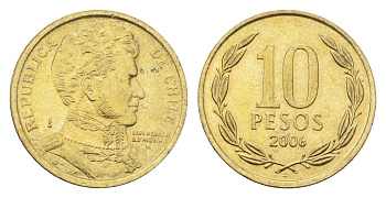 Чили 10 песо 2006 KM 228 никель латунь UNC 4664-437