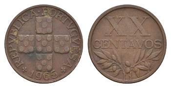 Португалия 20 сентаво 1965 KM 584 бронза 4651-751