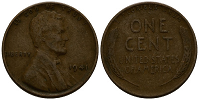 США 1 цент 1941 Линкольн KM 132 бронза 4164-854