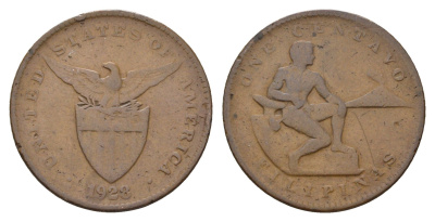 Филиппины 1 сентаво 1928 Администрация США KM 163 бронза 60-626