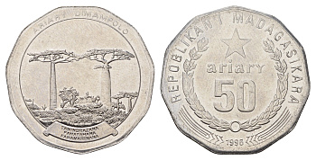 Мадагаскар 50 ариари 1996 год-тип KM 25.1 нержавеющая сталь UNC 4661-1222