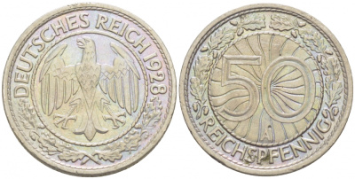 Германия 50 рейхспфеннигов 1928 A KM 49, J.324 никель 3996-1216