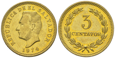 Сальвадор 3 сентаво 1974 KM 148 никель латунь aUNC 4588-765