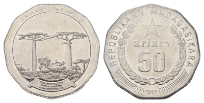 Мадагаскар 50 ариари 1996 год-тип KM 25.1 нержавеющая сталь UNC 4661-1222
