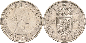 Великобритания 1 шиллинг 1963 Елизавета II (1952-2022), Шотландский герб KM 905, Spink 4148 медно-никель 4556-644