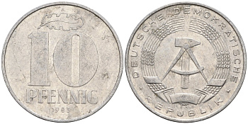 ГДР 10 пфеннигов 1983 A KM 10 алюминий 4143-742