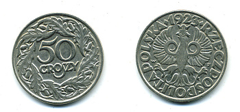 Польша 50 грошей 1923 Республика KM 13, Parchimowicz 106 никель 4383-221