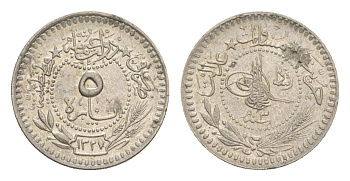 Турция 5 пара 1909 (1911) AH 1327, Османская империя KM 759 никель 211-553