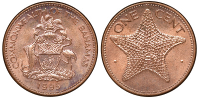 Багамские острова 1 цент 1995 морская звезда KM 59a медь цинк 4175-1142