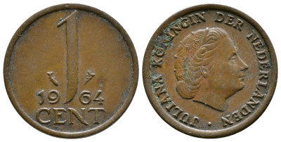 Нидерланды 1 цент 1964 Юлиана (1949-1980) KM 180 бронза 75-1562