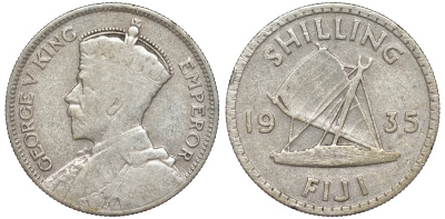 Фиджи 1 шиллинг 1935 Георг V (1910-1936), парусник KM 4 серебро    91-1026