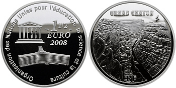 Франция 1 1/2 евро 2008 всемирное наследие ЮНЕСКО, Гранд каньон KM 1574 серебро PROOF 1095-3-32