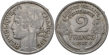 Франция 2 франка 1947 KM 886a алюминий 4599-335