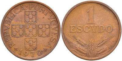 Португалия 1 эскудо 1970 KM 597 бронза 4561-634