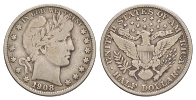 США 1/2 доллара (50 центов) 1909 D, 50 центов Барбера KM 116 серебро    5010-1714